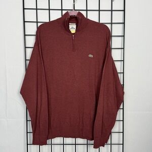 Lacoste 1/4 Zip Pullover Sweater Mens 9 (4XL) Maroon Cashmere Blend Preppy